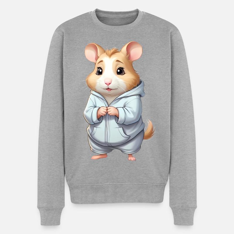 Kuschelheld Hamster Hoodie - Männer Premium Bio Pullover - Grau meliert
