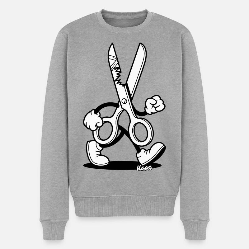 Dessin animé rétro : Ciseaux avec pieds - Pull Premium bio Homme - gris chiné