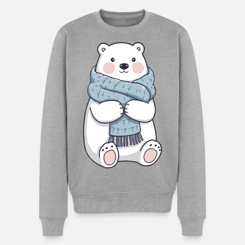 Winterbär mit Schal Kuschelmotiv - Männer Premium Bio Pullover - Grau meliert