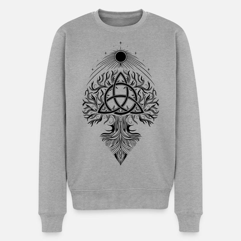 Yggdrasil Lebensbaum Triquetra - Männer Premium Bio Pullover - Grau meliert