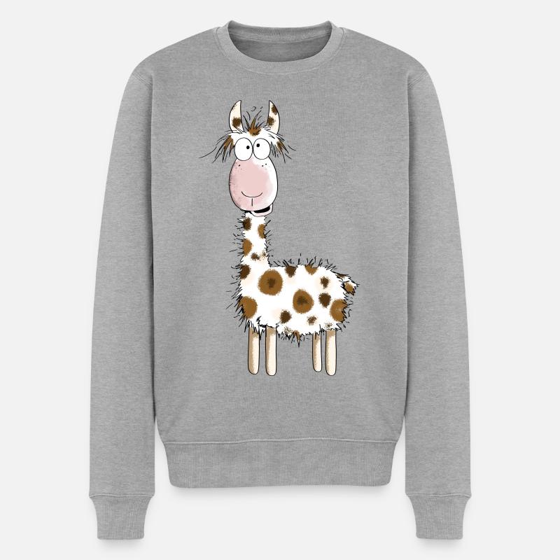 Crazy Lama - Lamas - Alpaka - Comic - Geschenk - Männer Premium Bio Pullover - Grau meliert