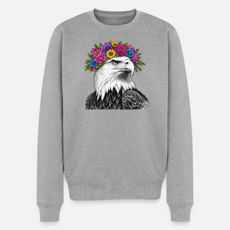 Blumenkrone Adler Portrait - Männer Premium Bio Pullover - Grau meliert