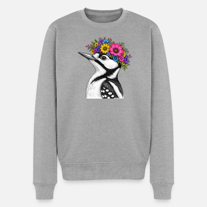 Blütenkranz Vogel  - Männer Premium Bio Pullover - Grau meliert