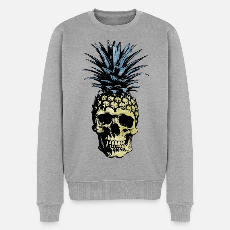 ANANAS SCHÄDEL HELLE HINTERGRÜNDE - Männer Premium Bio Pullover - Grau meliert
