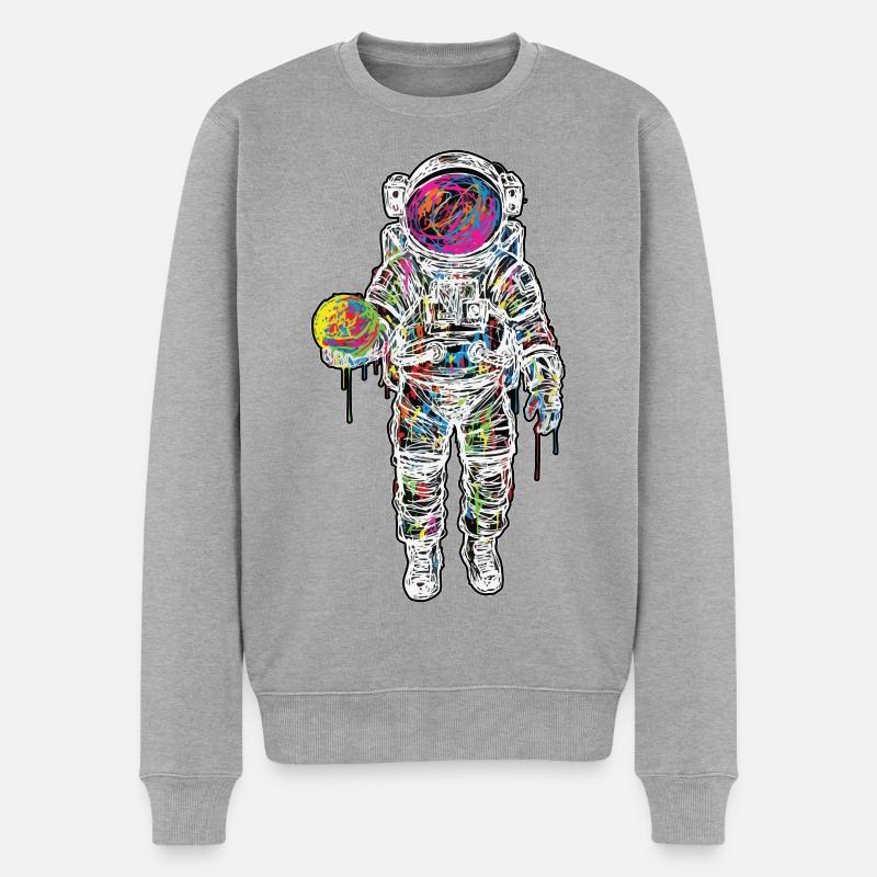 Astronaute Espace Scribble Peinture Planète - Pull Premium bio Homme - gris chiné