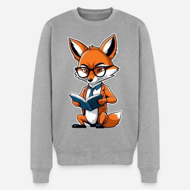 Intellektueller Fuchs mit Brille liest Buch - Männer Premium Bio Pullover - Grau meliert