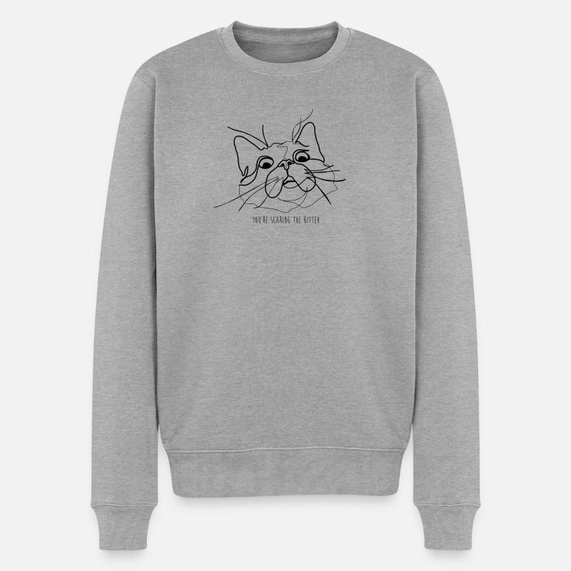 ängstliche Katze Meme - Männer Premium Bio Pullover - Grau meliert