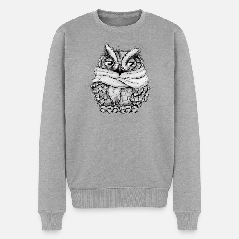 Frierende Eule - Männer Premium Bio Pullover - Grau meliert
