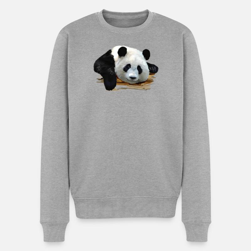 Süßer Panda-Kunstdruck - Männer Premium Bio Pullover - Grau meliert