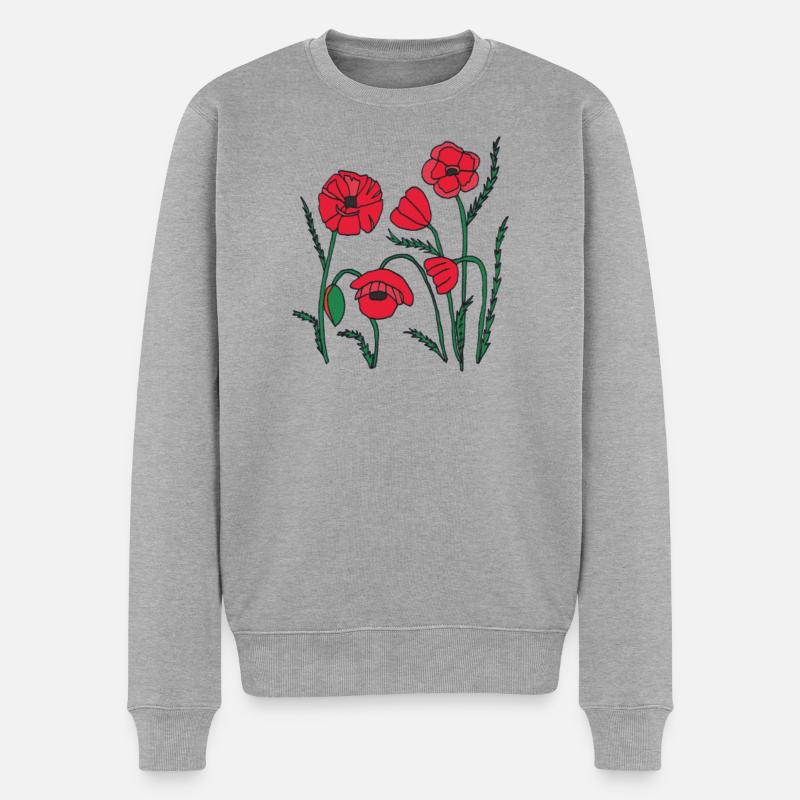 Mohn - Männer Premium Bio Pullover - Grau meliert