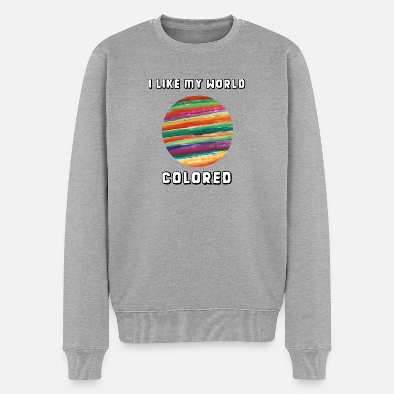 I like my world colored - Männer Premium Bio Pullover - Grau meliert