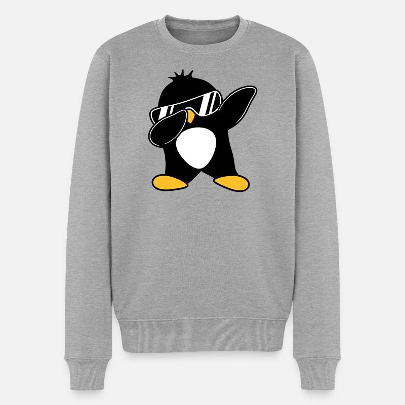 Dabbing Pinguin - Männer Premium Bio Pullover - Grau meliert