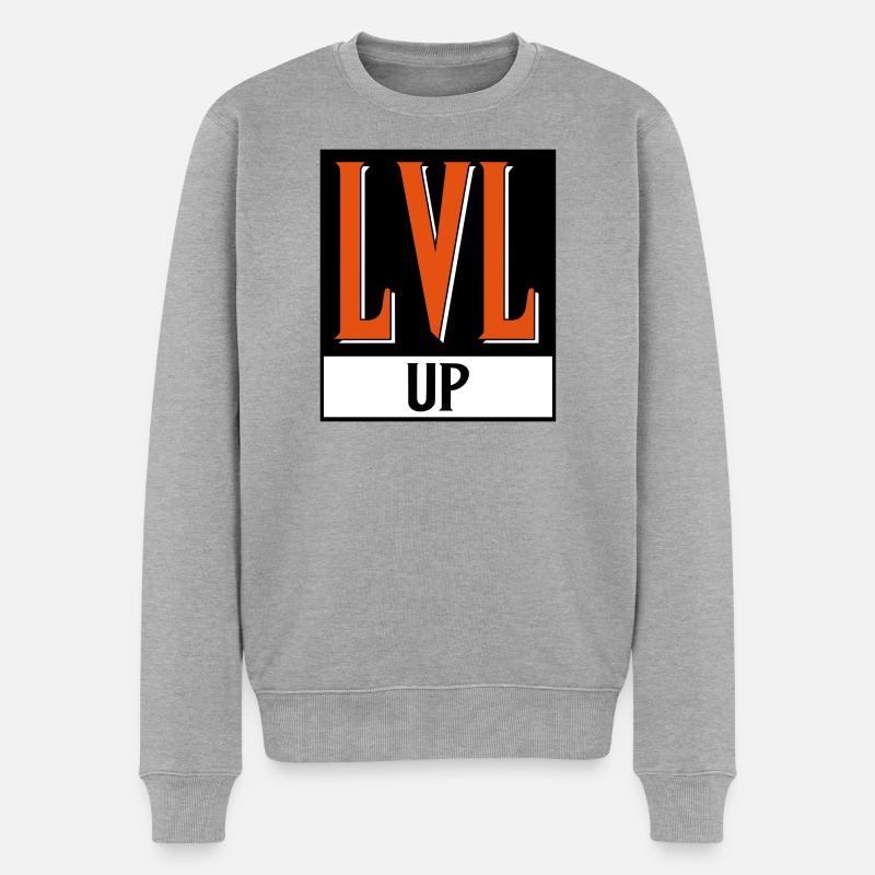 level up nerd cod - Männer Premium Bio Pullover - Grau meliert