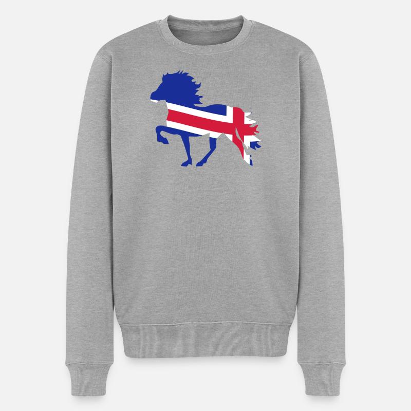 Islandpferd Flagge - Männer Premium Bio Pullover - Grau meliert