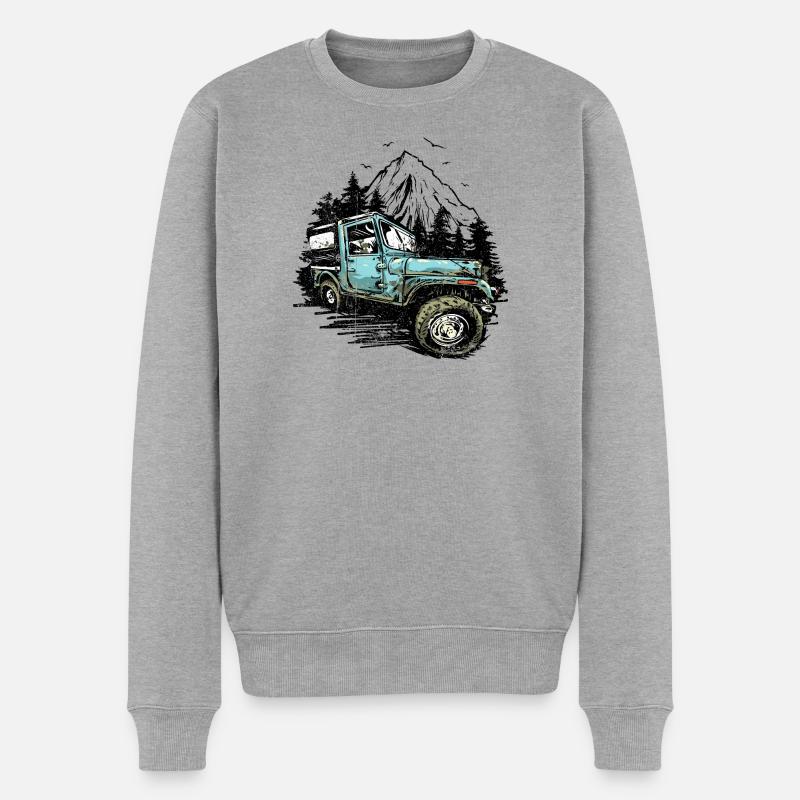 Blauer Jeep Offroad Illustration - Männer Premium Bio Pullover - Grau meliert