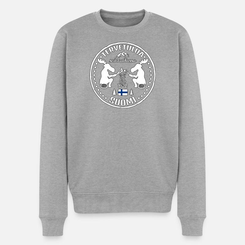 Finnland Suomi Willkommen Abenteuer Design - Männer Premium Bio Pullover - Grau meliert