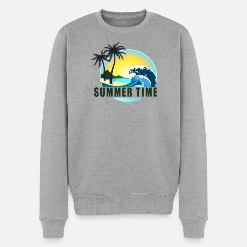 Panorama de la plage en été - Pull Premium bio Homme - gris chiné