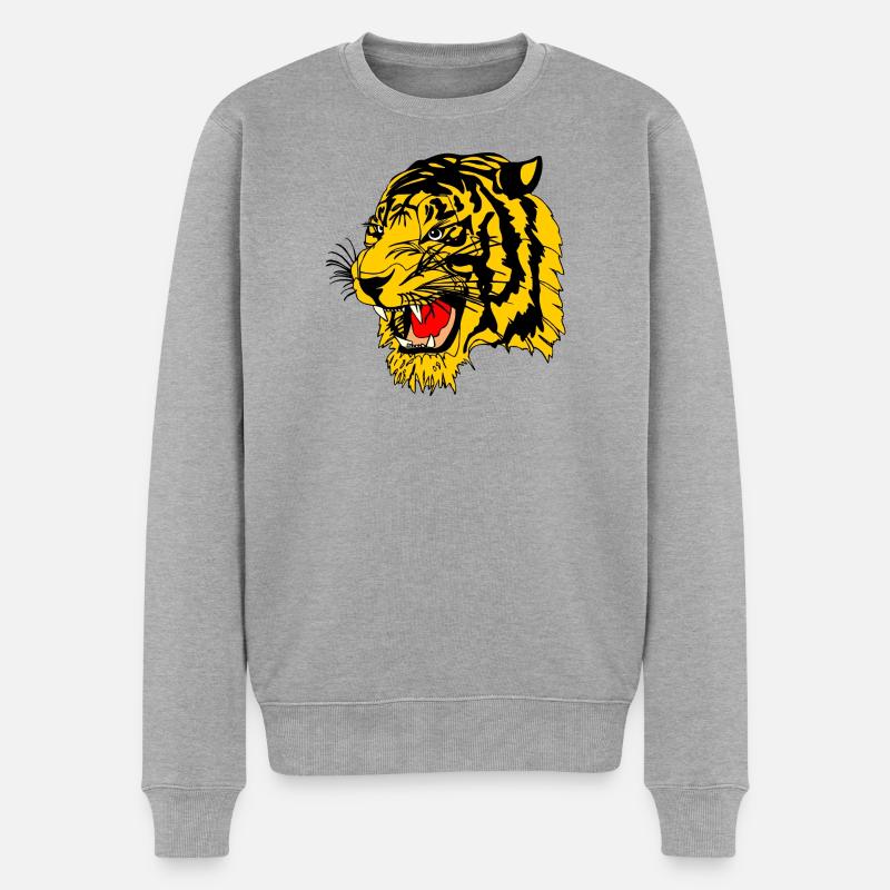 Tiger-Seitenansicht - Männer Premium Bio Pullover - Grau meliert