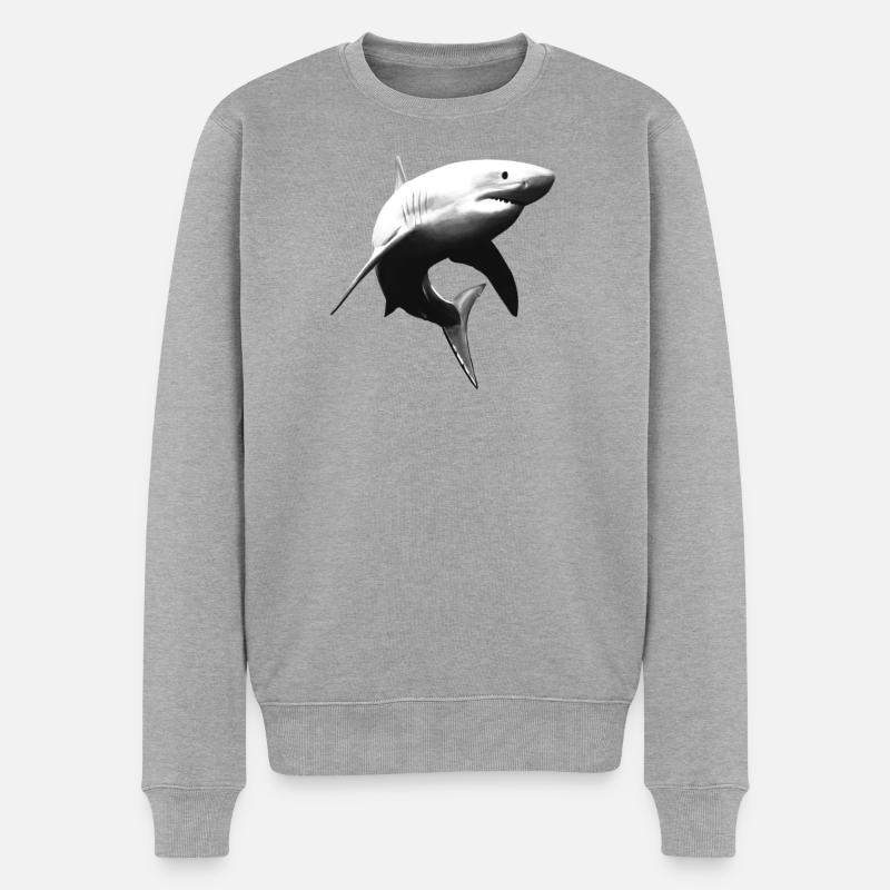 Großer Weißer Hai - Männer Premium Bio Pullover - Grau meliert