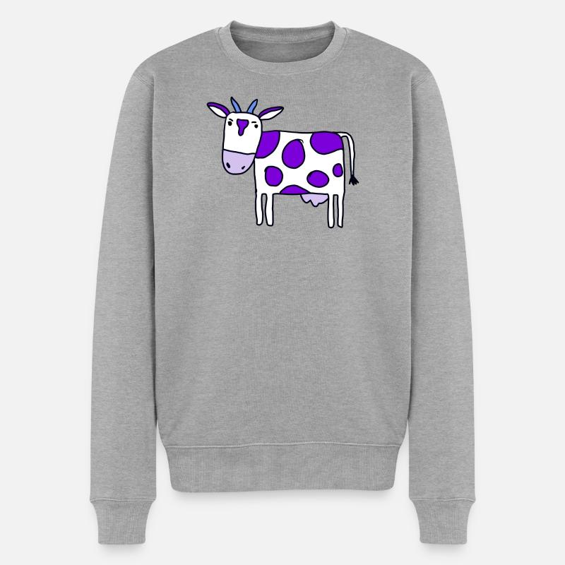 Lila Flecken Kuh Illustration - Männer Premium Bio Pullover - Grau meliert