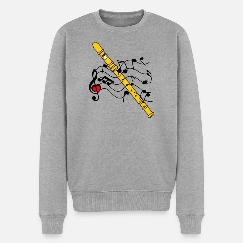 Flûte à bec avec notes de musique - Pull Premium bio Homme - gris chiné
