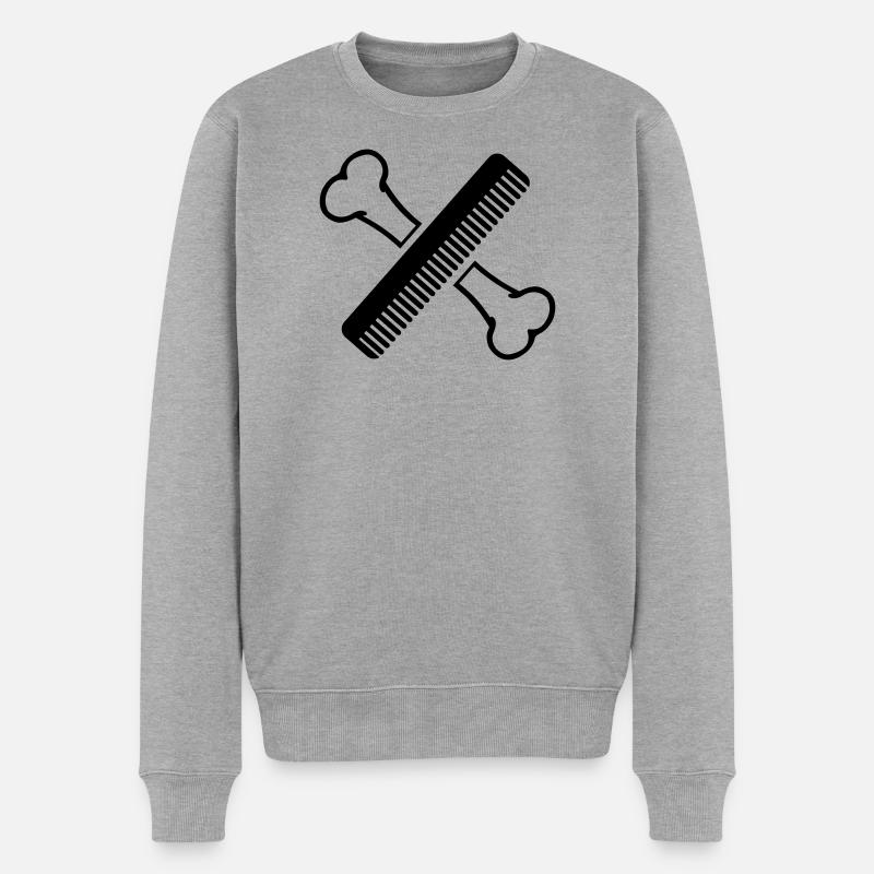 Knochen mit Kammpflegesalon - Männer Premium Bio Pullover - Grau meliert