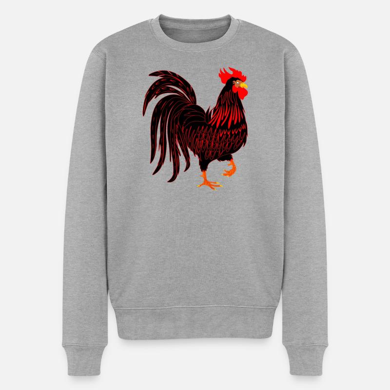 Schwarzer Hahn Coq - Männer Premium Bio Pullover - Grau meliert