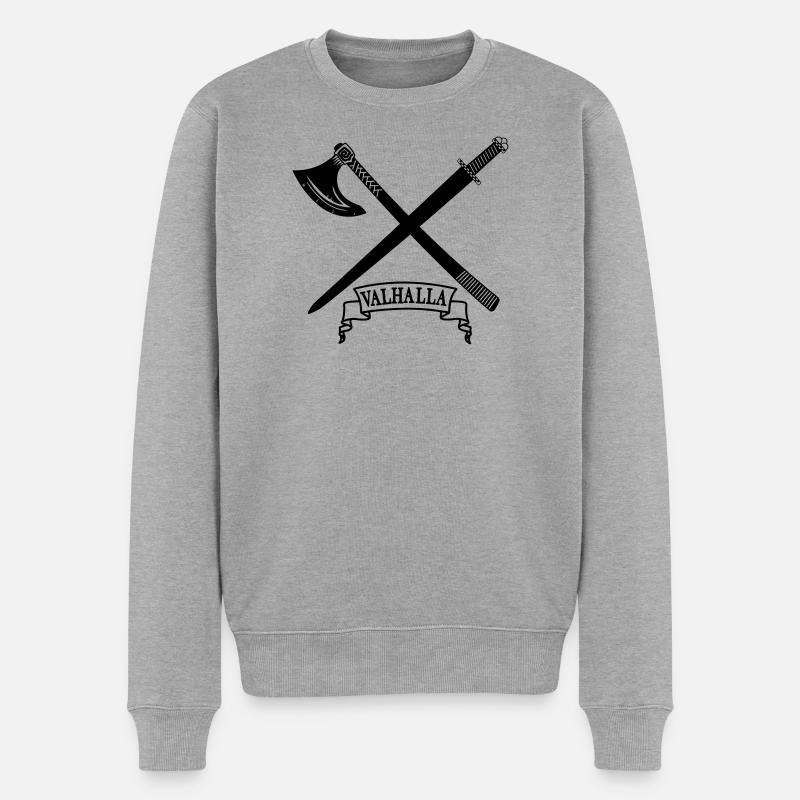 Valhalla avec hache et épée - Pull Premium bio Homme - gris chiné