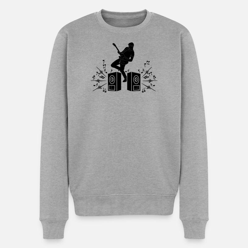 Gitarrist mit E-Gitarre - Männer Premium Bio Pullover - Grau meliert