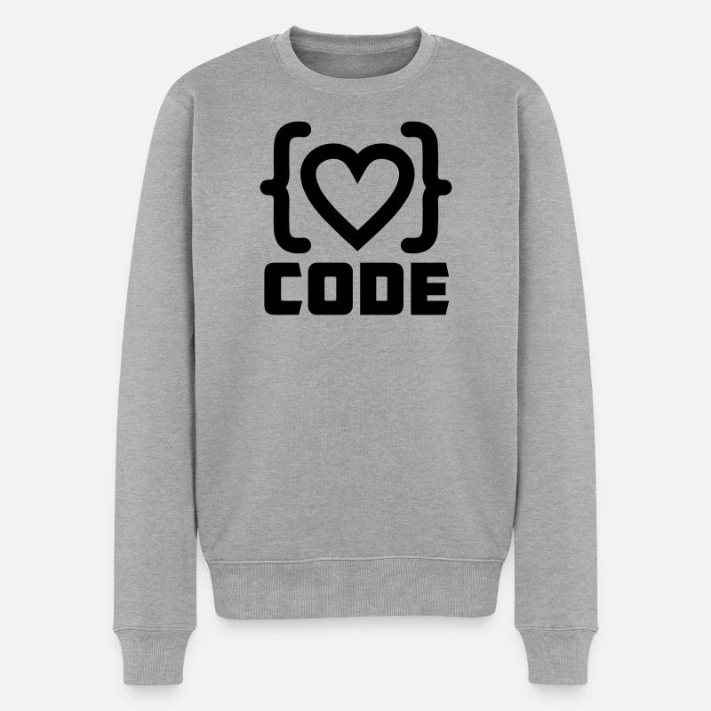 Herzprogrammierer Code Logo mit Text CODE - Männer Premium Bio Pullover - Grau meliert