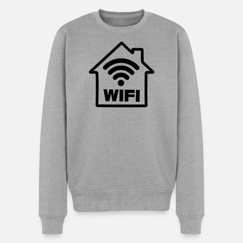Haus mit Wifi - Männer Premium Bio Pullover - Grau meliert