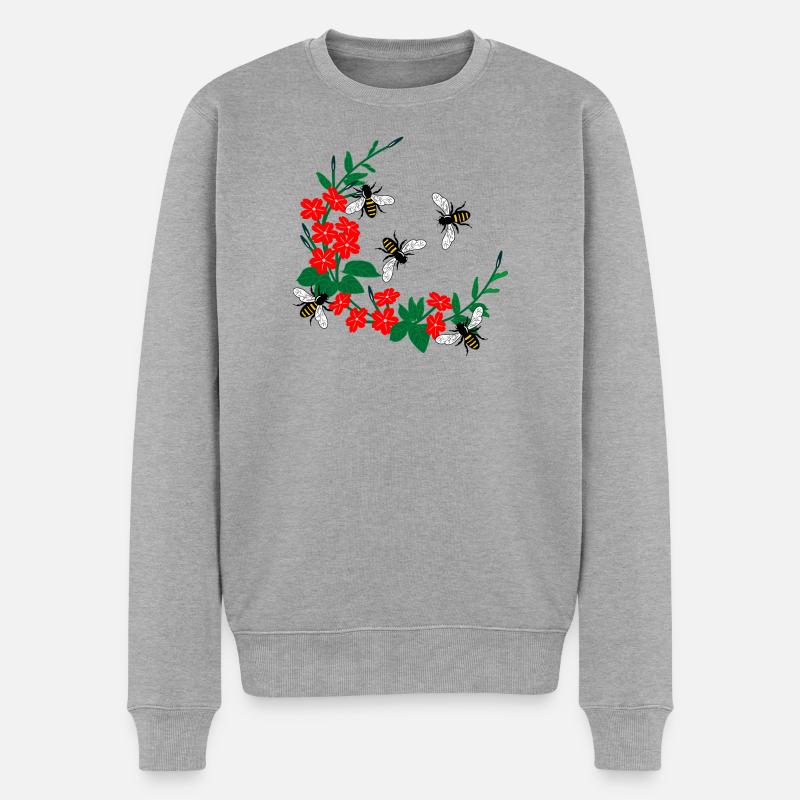 Blumenkranz mit Honigbienen - Männer Premium Bio Pullover - Grau meliert