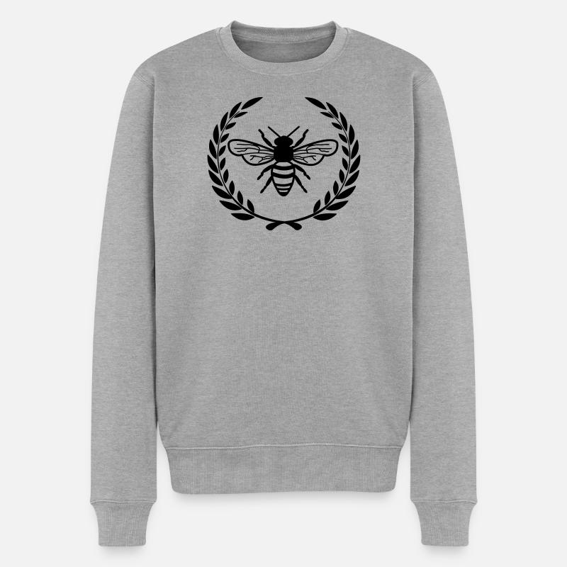 Abeille en couronne de laurier - Pull Premium bio Homme - gris chiné