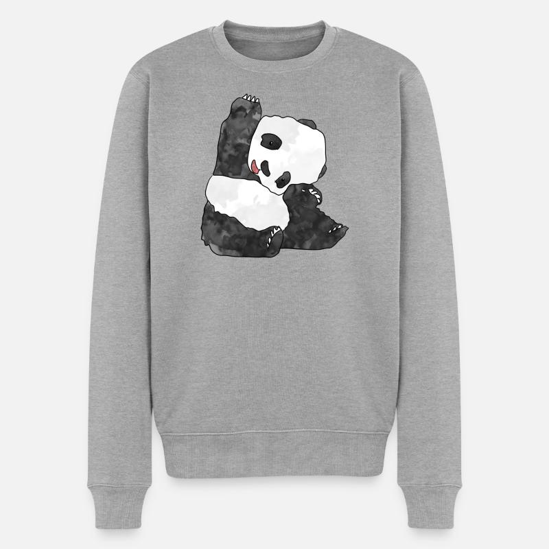 Panda - Männer Premium Bio Pullover - Grau meliert