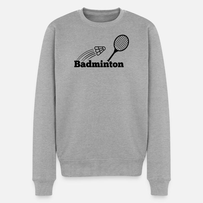 Badmintontext mit Shuttle und Schläger - Männer Premium Bio Pullover - Grau meliert