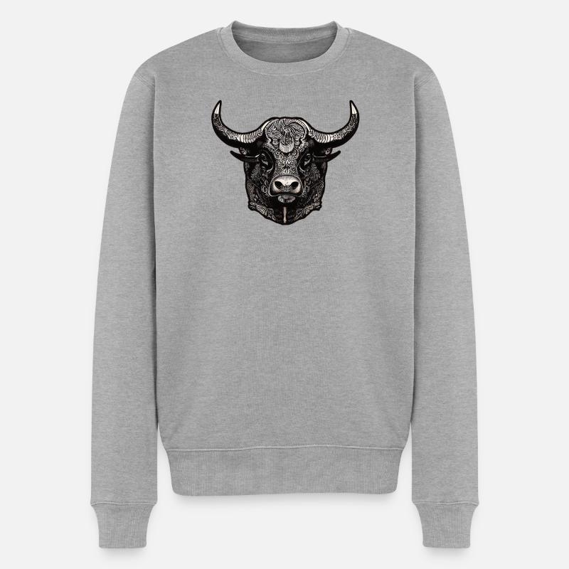 Stierkopf - Männer Premium Bio Pullover - Grau meliert