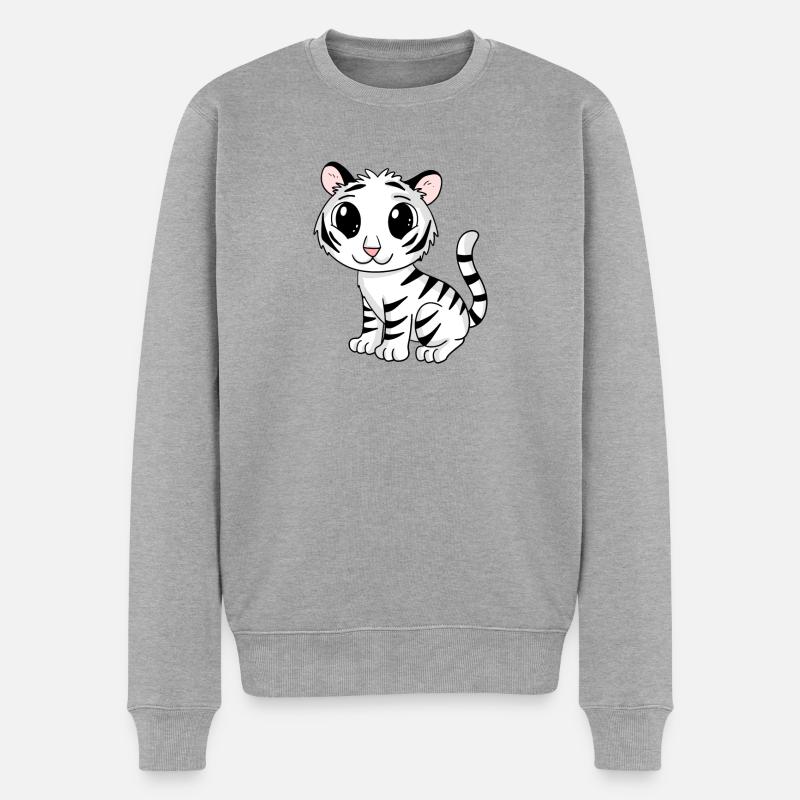 weißer Tiger - Männer Premium Bio Pullover - Grau meliert