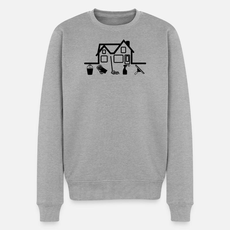 Maison avec outils de nettoyage - Pull Premium bio Homme - gris chiné
