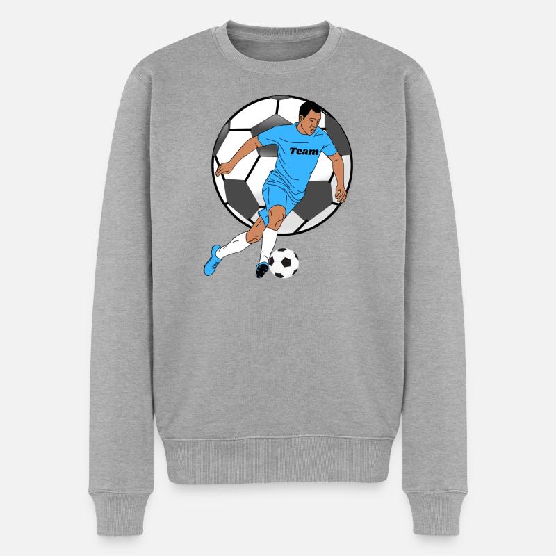 Blauer Teamkicker mit Ball - Männer Premium Bio Pullover - Grau meliert