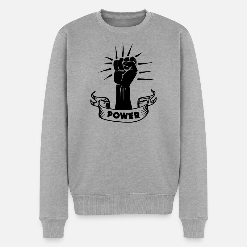 Power schwarze Faust - Männer Premium Bio Pullover - Grau meliert