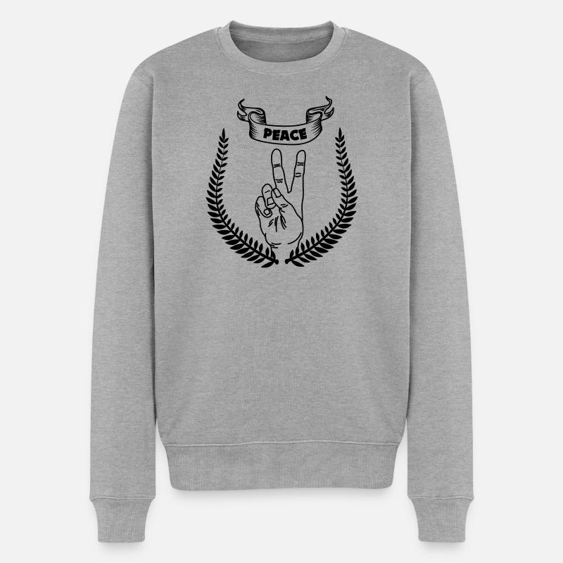 Handgeste Frieden FRIEDEN 2 - Männer Premium Bio Pullover - Grau meliert