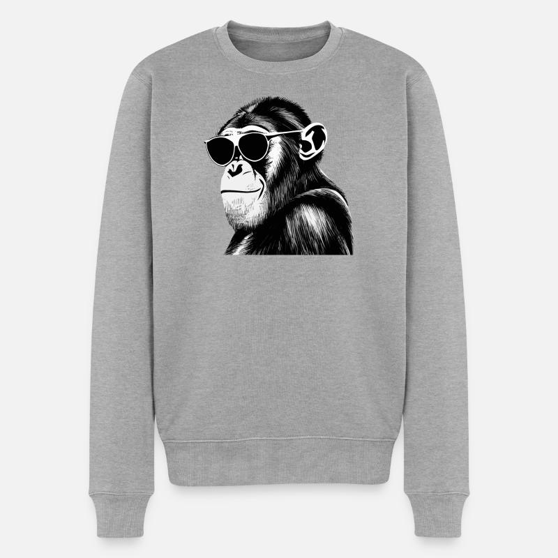 Cooler Schimpanse | Affen-Sonnenbrillen-Porträt - Männer Premium Bio Pullover - Grau meliert