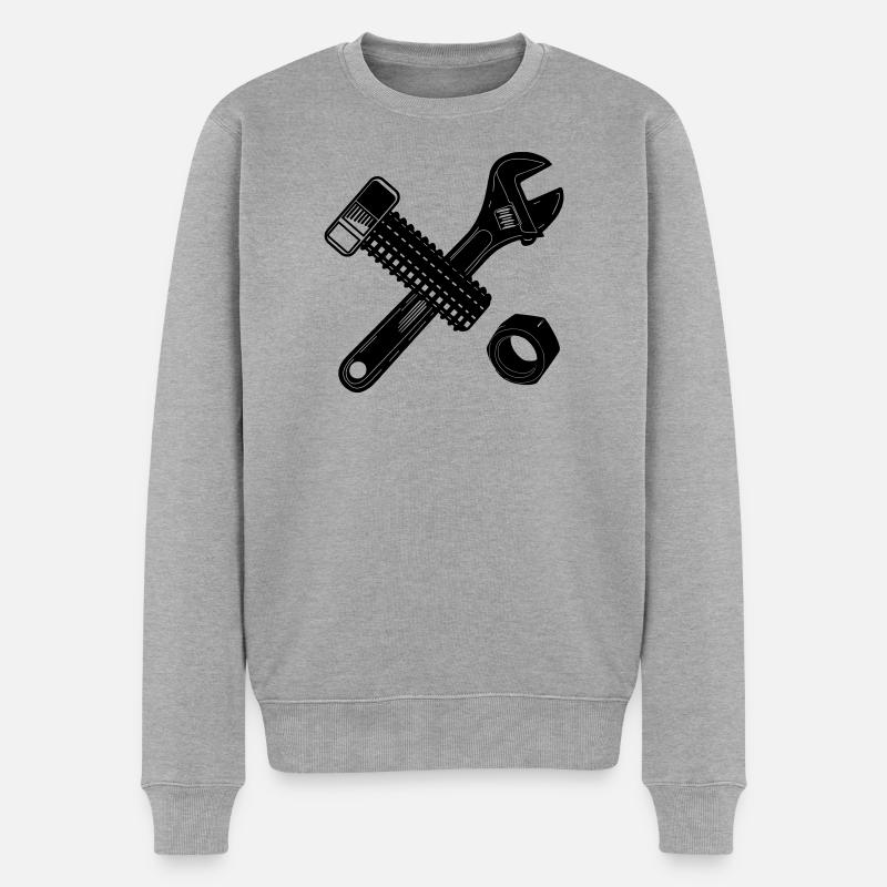 Schraubenmutter und Schraubenschlüssel - Männer Premium Bio Pullover - Grau meliert
