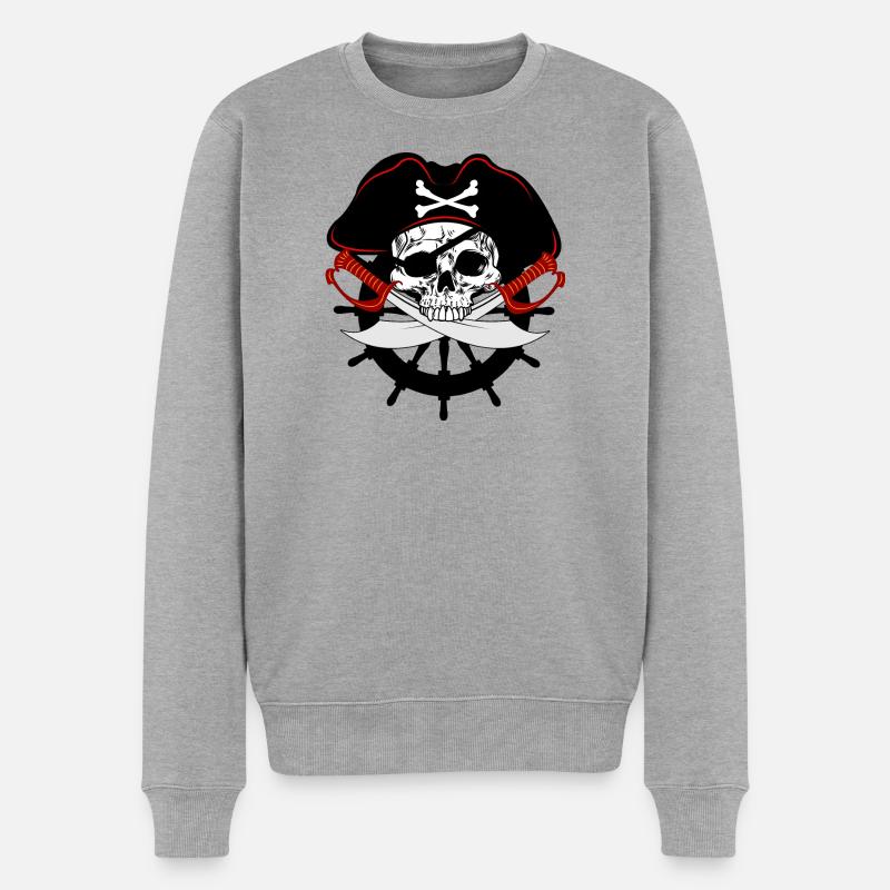 Piratenschädel - Männer Premium Bio Pullover - Grau meliert