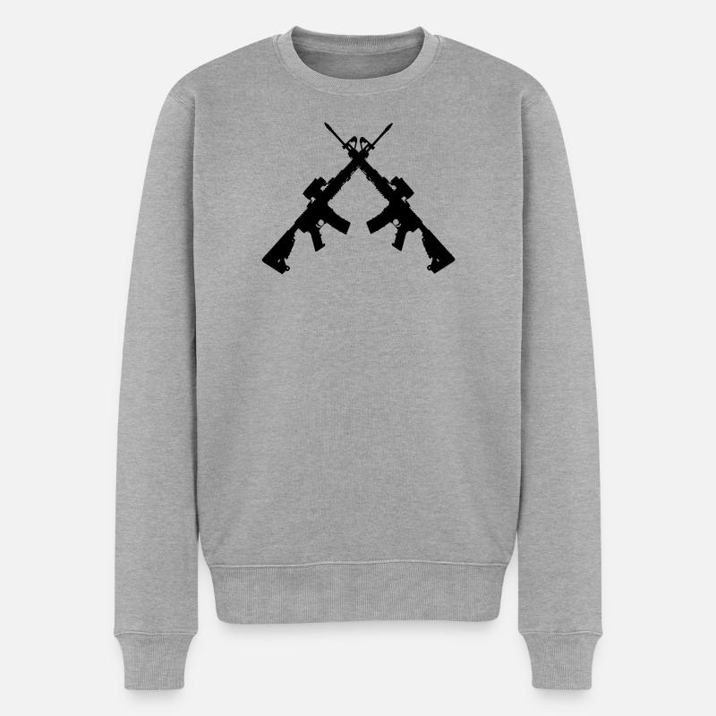 Zwei gekreuzte Colt C7 - Männer Premium Bio Pullover - Grau meliert
