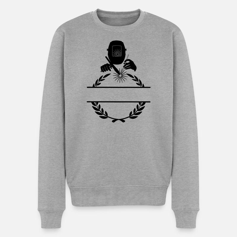 Schweißerlogo transparent mit Lorbeerkranz - Männer Premium Bio Pullover - Grau meliert