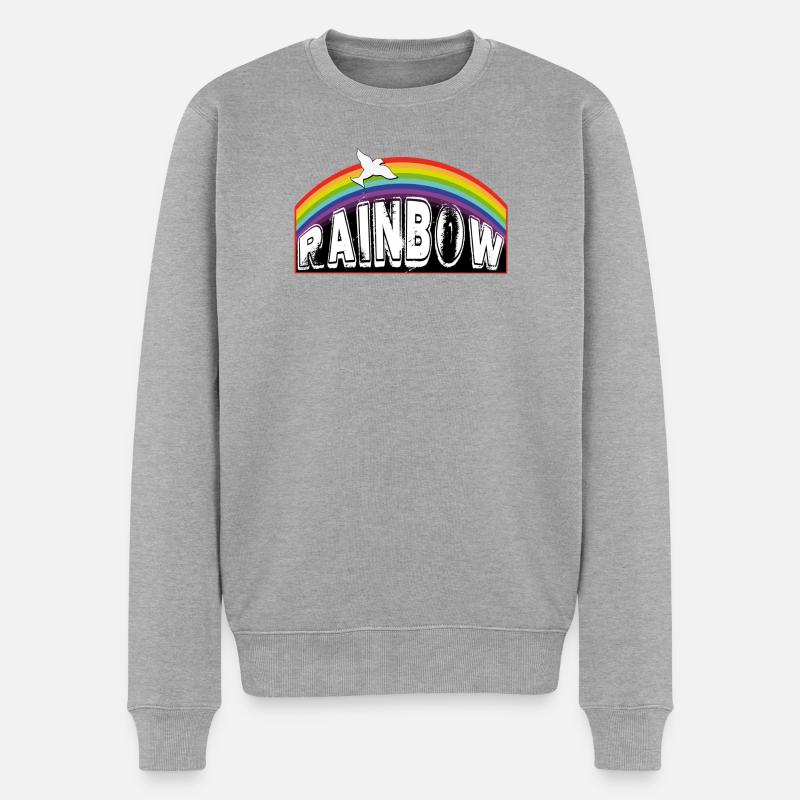 Lettrage RAINBOW avec pigeon - Pull Premium bio Homme - gris chiné