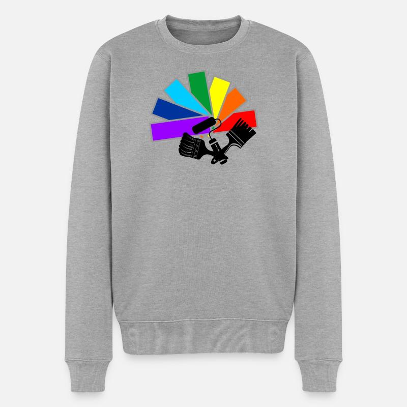 Farbfächerdeck mit Schattenpinseln und Rollenlogo - Männer Premium Bio Pullover - Grau meliert
