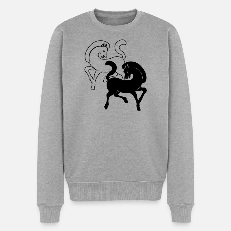 Zwei Pferde schwarz und weiß - Männer Premium Bio Pullover - Grau meliert