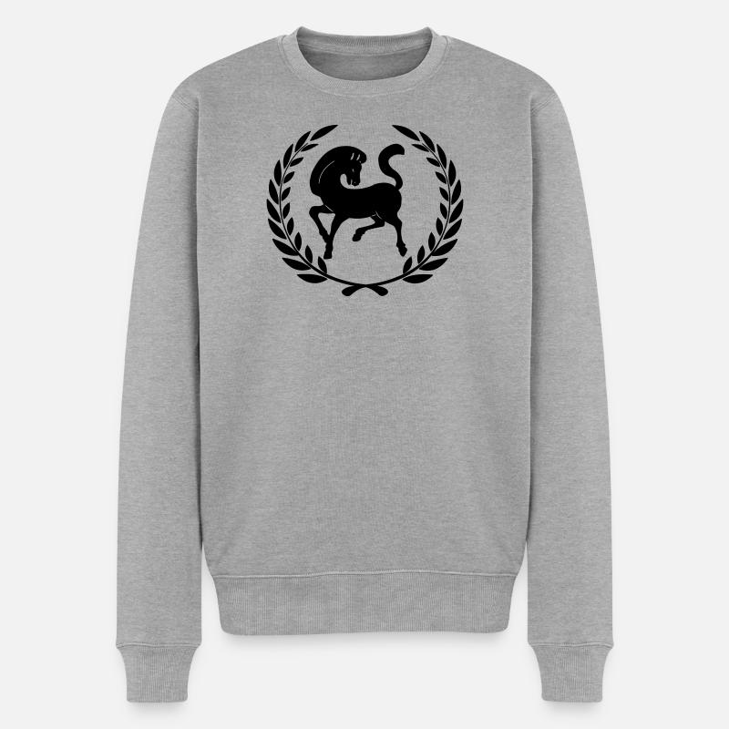 Schwarzes Pferd im Lorbeerkranz - Männer Premium Bio Pullover - Grau meliert